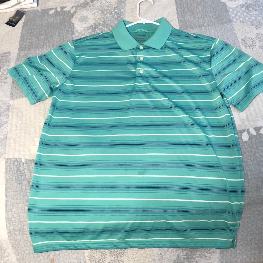 Green white and black striped tee